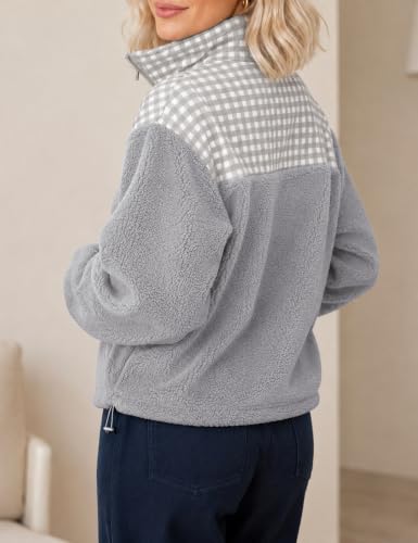 Grijaaz Women Quarter Zip Fleece Pullover Fuzzy Sherpa Jacket(Grey-XL) - image 3