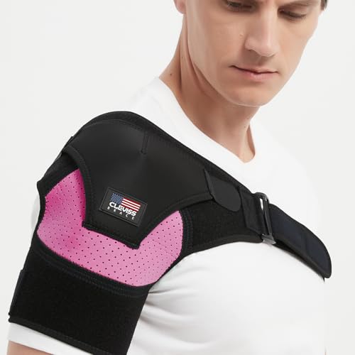 Shoulder Brace for Men and Women Rotator Cuff - for Bursitis, Dislocated AC Joint, Labrum Tear, Tendonitis,Neoprene Compression Support Sleeve for Men and Women (Pink S-M)