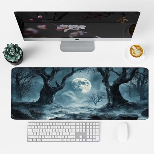 Grand bureau gaming mouse pad Lune Forêt grand tapis souris design