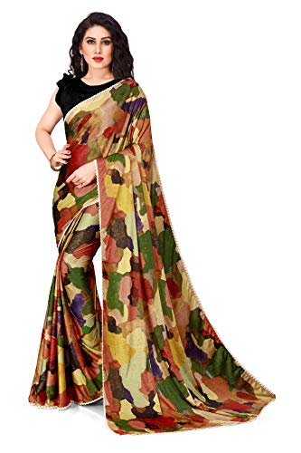 Sourbh Women's Fancy Digital Printed Lycra Saree with Blouse Piece (Multicolor-Free Size)