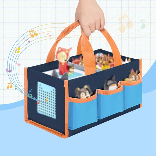 Image of Carrying Case Compatible with Toniebox 2 /1 Bag for Audio Player Starter Set | Accessories Storage Pockets for Figures, Cables, Hollow Side Design for Playing Music Directly, Handle, Blue, Case Only