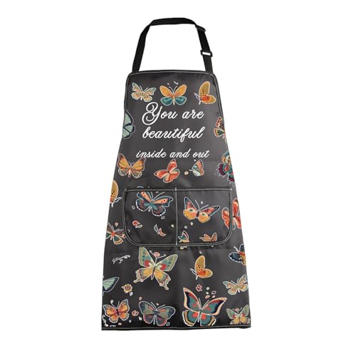 MBMSO Butterfly Apron Butterfly Cooking Kitchen Apron with Pockets Gifts for Butterfly Lover You Are Beautiful Inside and Out (Butterfly Apron)