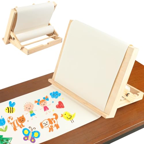 Kids Tabletop Art Easel with Paper Roll Dispenser | Adjustable Portable Desk & Table Top Painting Drawing Stand (13.8 x 11.4 Without Paper Roll)