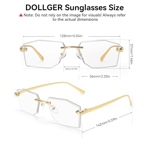Dollger Rimless rectangle Sunglasses Women Men Fashion Trendy Metal Tinted Shades Clear Y2k Sunglasses4