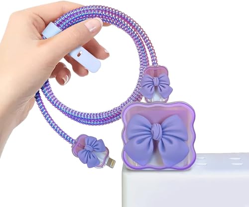 Image of EDNITA Charger Cable Protector with 3D Cute Pattern for iPhone Charger only 18W & 20W | Data Line Wire Saver Charging Cable Charger Protective Cable Full Protection Set of - 1 (Purple Heart)