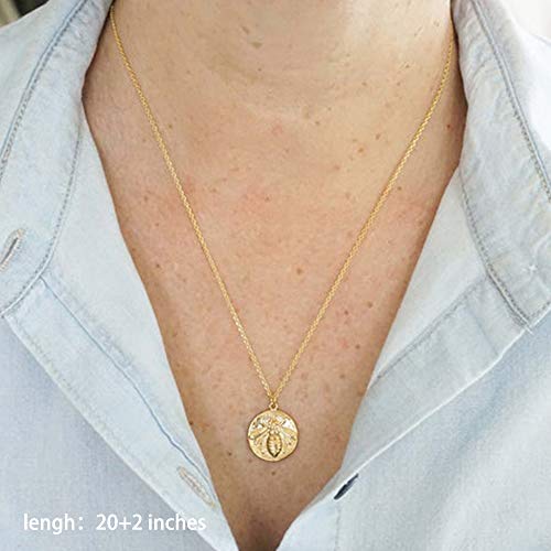 Turandoss Gold Bee Layered Necklaces For Women - 14K Gold Disc Queen Bee Layering Necklaces Stacking Coin Necklaces For Women #TOP4