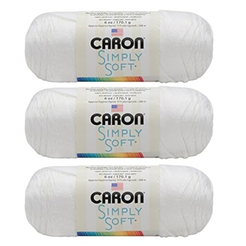 Image of Caron Simply Soft 3-Pack Yarn, 3oz, Gauge 4 Medium Worsted, 100% Acrylic -White - Machine Wash & Dry