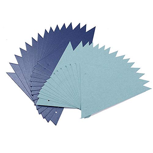 20 Feet Deep blue light blue Vintage Double Sided Glitter Triangle Flag Bunting Pennant Banner for Baby Birthday Party, Wedding Decor, Baby Shower, 30pcs Flags, Pack of 1(One 20 Feet or Two 10 Feet)
