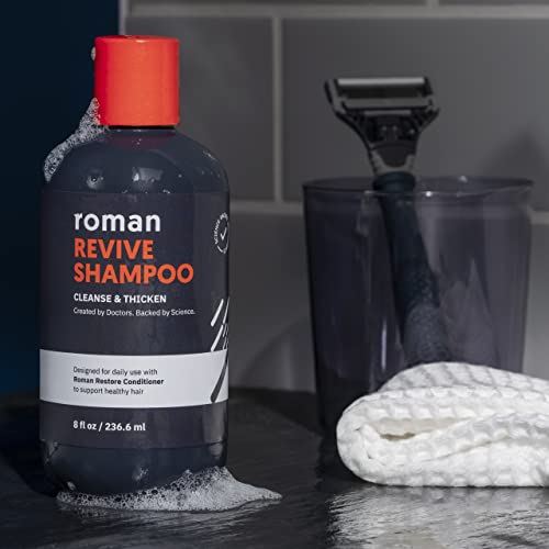 Roman Men's Revive Shampoo | Exfoliates And Clarifies With Peppermint, Cleanses For Thicker-Looking Hair, Includes Saw Palmetto, Pumpkin Seed Oil, And Caffeine, Made Without Sulfates, Parabens, Or Phthalates | 8 Fl Oz #TOP3