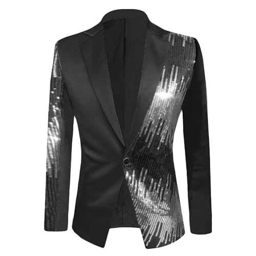 Men's Patchwork Sequin Blazers Stylish Suit Jacket Dinner Wedding Party Slim Fit Sport Coat