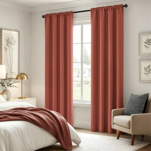 Image of MIULEE Fall Decor Terracotta Blackout Bedroom Curtains 84 inch Long 4 Panels