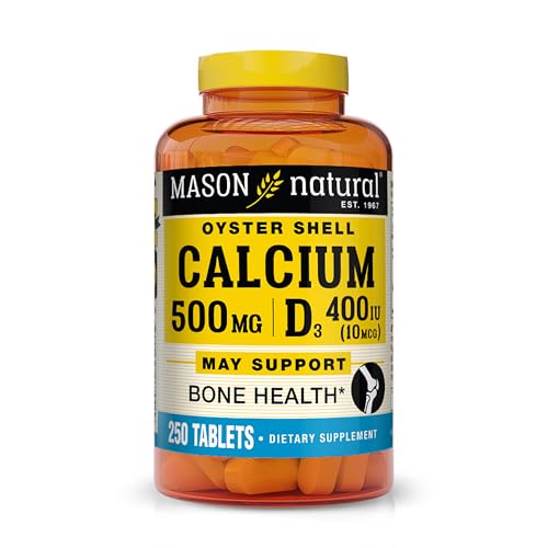 MASON NATURAL Calcium 500 mg (Oyster Shell) with Vitamin D3 to Support Normal Bone and Muscle Function, 250 Tablets