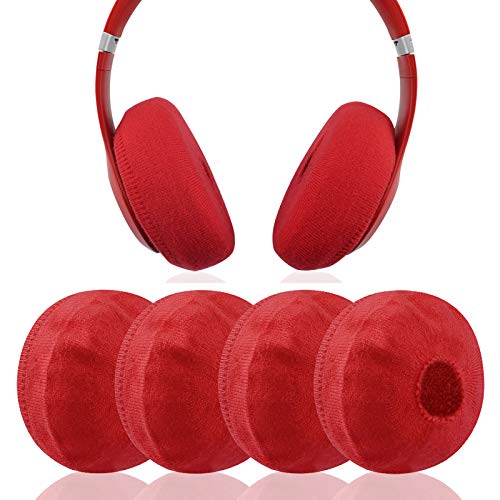 Geekria 2 Pairs Medium Knit Fabric Washable Headphone Covers/Earphone Covers/Ear Pads Protector/Stretchable Sanitary Earcup, Fits 3.14"-4.33" Headsets (Red)