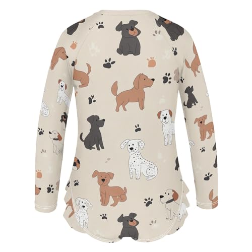 Long Sleeve Girls One Piece Swimsuits Dogs and Paw Beige Kids One Piece Swimsuit 3T3