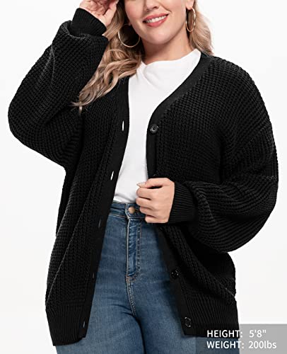 Qualfort Women's Black Cardigan Sweater 100% Cotton Button-Down Long Sleeve Oversized Knit Cardigans Black Small #TOP3
