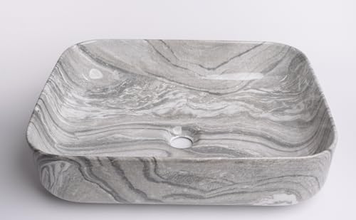 GT-LUX Lavabo lavandino lavello da appoggio in ceramica effetto marmo rettangolare 50X39X13 cm MOD.6127 vari colori a scelta (GRIGIO)