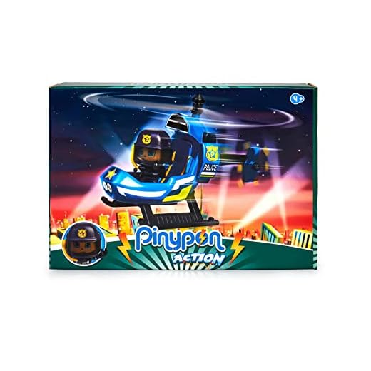 Pinypon Action - Mini Helicóptero de Policía, set de juguete de acción complementa la comisaría, incluye un muñeco con traje de piloto y accesorios, para niños a partir de 4 años, Famosa (700017037)