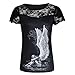 Produktbild Gothic T-Shirt Damen Punk Hippie Shirt Piebo Steampunk Schwarz Bluse Spitze O-Ausschnitt Top Kurzarm Shirt Kleid Engel Engelsflügel Drucken Hemd Mode Freizeit Casual Oberteil Streetwear Cosplay