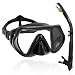 WACOOL Snorkeling Package Set for Adults, Anti-Fog Coated Glass Diving Mask, Snorkel with Silicon Mouth Piece,Purge Valve and Anti-Splash Guard.(Black)