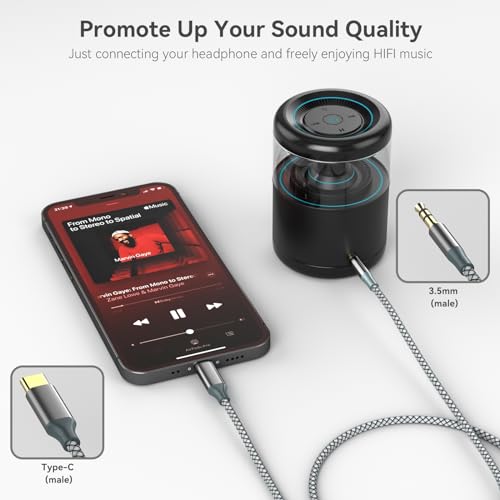 Image of Henrety Aux to USB C Cable 6.5ft, Nylon Braided Hi-Fi Audio Cord for Car, Headphones, Speakers, Compatible with iPhone 15 /16, Galaxy S23 /S22 /S21, Pixel, iPad Pro