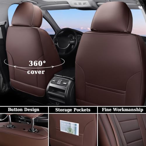 Image of Coverado Car Seat Covers Front, Seat Covers for Cars, Waterproof 2-Pack Car Seat Cushions, Leather Carseat Seat Protectors, Universal Seat Covers Fit for Most Sedans SUV Pick-up Trucks(Brown)