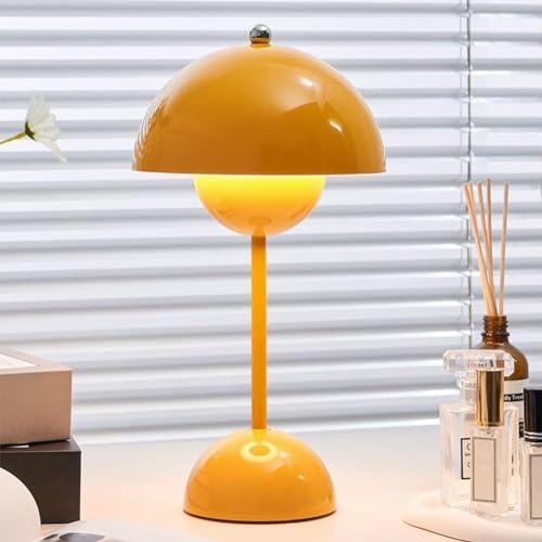 Asslye Lampe Champignon, Lampe de Table LED Pot de Fleurs Lampe Sans Fil Rechargeable Lampe de Chevet Chambre Dimmable Lampe Champignon Orange Tactile avec 3 Modes de Luminosité (Jaune)
