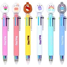 Molang Figure 6-Colors Ballpoint Pen 0.7mm - 2pcs Set - Kawaii Korean Stationery, Cute Multi-Color Writing Tool, School & Office Supplies