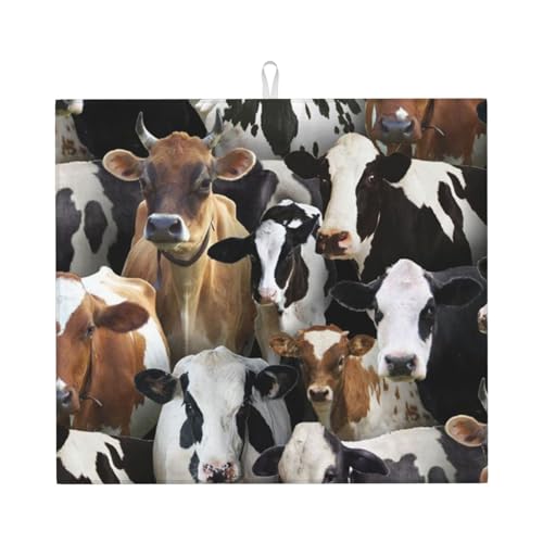 台所水切りマット家畜 乳牛 牛 速乾吸水マット 食器乾燥マット 丸めて収納 皿置き 速乾性 耐油性 抗菌 消臭 お手入れ簡単 大判 衛生 防カビ 丸めて収納 滑り止め 棚シート46*41cm