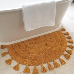 Beautiful Boho Rug with Tassels for Your Bathroom – Soft Half Circle 100% Cotton Mat Fits Perfectly Into Your Home – A Cute, Non-Slip and Absorbent Crochet Rug Ideal to Enhance Any Bath/Bedroom Decor