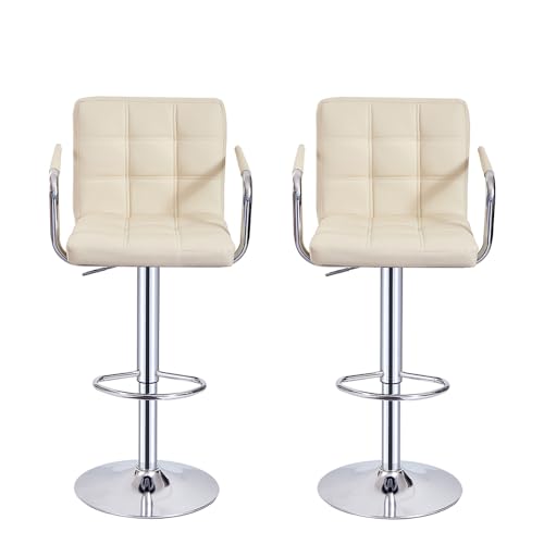Panana Lot de 2 Tabourets de Bar, Chaises Haut, Hauteur Réglable, Revêtement en PU, Rotatif sur 360°, avec Accoudoirs, Dossier et Repose-Pieds, Pied Chromé...