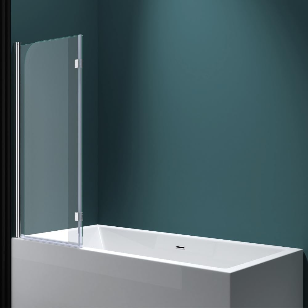 Durovin Bathrooms Over Bath Shower Screen 180° Hinged 2 Fold Folding Shower Bath Screen Reversible Glass Panel