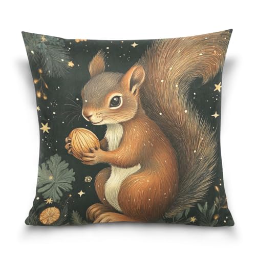 voucong Funda de cojín coreana con ilustración de ardilla vintage para sofá, cintura, decoración del hogar, dormitorio, hogar, 45,7 x 45,7 cm