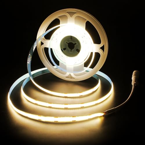 Image of ALITOVE 12V COB LED Strip Lights Warm White 3000K Uniform Glow LED Tape Light 10ft 960 LEDs High Density 320leds /M CRI90 Flexible LED Light Strip for Bedroom Home Cabinet Indoor Decoration