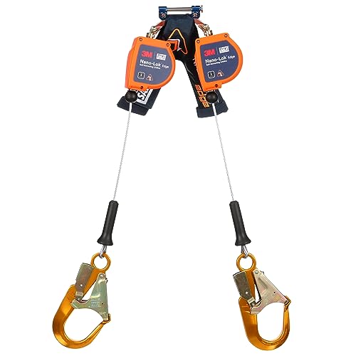Image of 3M DBI-SALA Nano-Lok Edge Twin-Leg Personal Self Retracting Lifeline 3500280, Cable, Aluminum Rebar Hook, 8 ft, Class 2, ANSI
