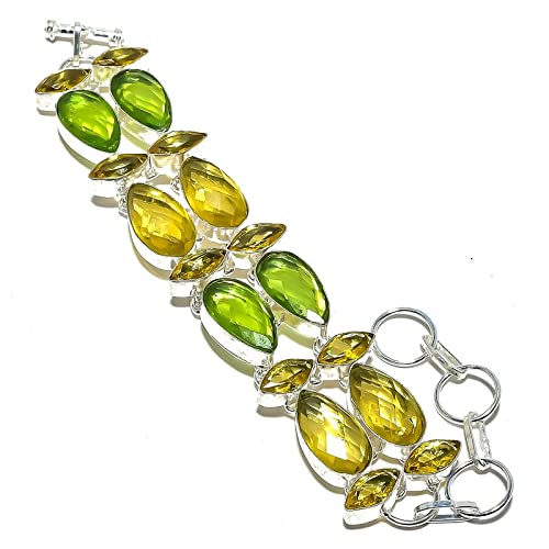 Bracelet améthyste verte citrine jaune femme - Bijou multi-pierres fait main 7-9 pouces