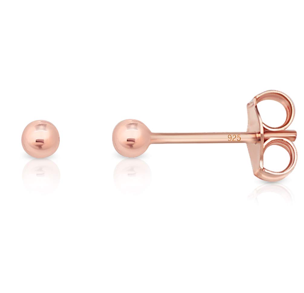 DTPsilver Pendientes Bola Oro Mujer - Pendientes Bolitas Pequeñas - Pendientes Pequeños Plata de Ley 925 Plateada en Oro Rosa - Diámetro Bolas 2, 3, 4, 5, 6, 8, 10, 12 mm