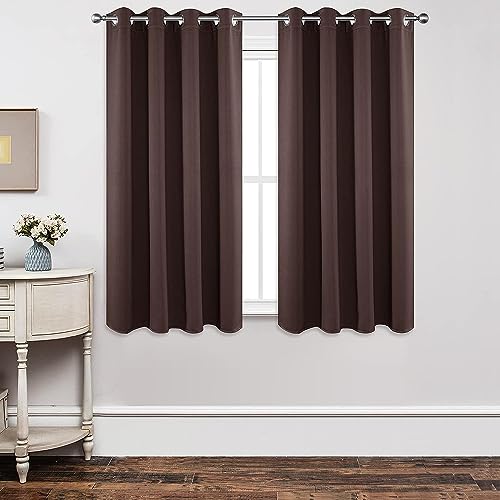 Image of Joydeco Blackout Curtains 63 inch Length 2 Panels Set, Thermal Insulated Long Curtains & Drapes 2 Burg, Room Darkening Grommet Drapes for Bedroom Living Room Windows (W42 x L63 Inch, Chocolate)