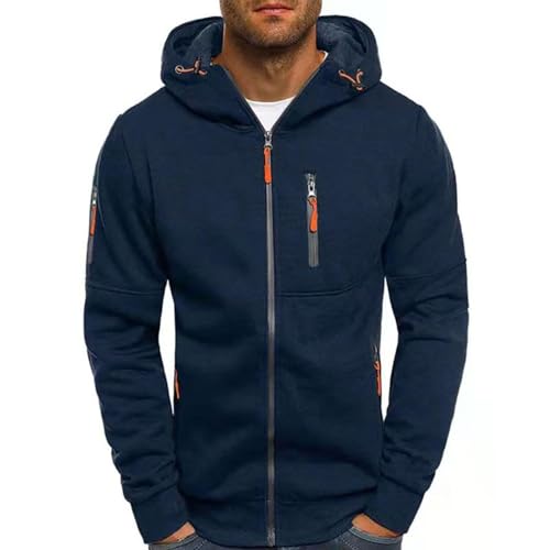 Lu's Chic Men's Slim Fit Sweatshirt Long Sleeve Fleece Lined Warm Zip Up Hoodie Workout Hooded Jackets w/Zipper Pockets