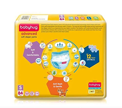 Image of Babyhug Advanced Soft Infant Diaper Pants, Small (4 To 8 Kg) - 84S Pack, 1 count