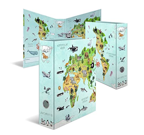 HERMA Ordner A4 Weltkarte, 7 cm breit, Ringordner mit Kindergarten Motiv, bunter Aktenordner mit Innendruck für Jungen, Mädchen und Kinder