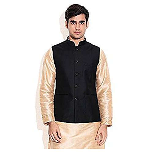 Chaqueta de mezcla de seda negra Kurta Royal para estilizar la figura masculina