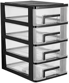 Housoutil 4 Drawer Desk Organizer, Home Office Storage Organizer, Makeup Organizer Storage Station Cube, Cosmetics Jewelry Storage Box, 4 Drawer for Bathroom, Dorm, Desk, Countertop, Office