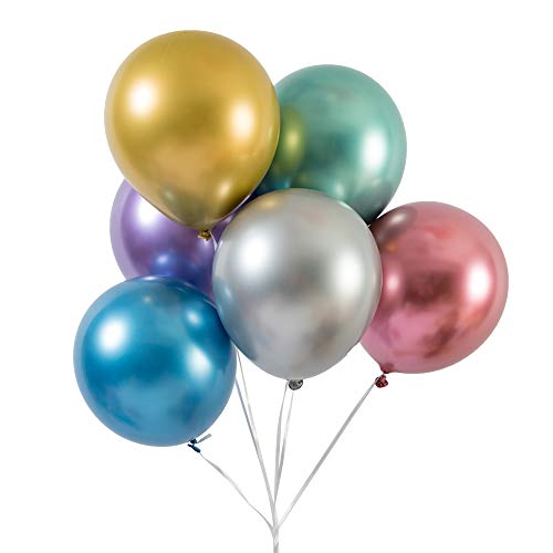 Party Balloons 50 Pcs 12 inch Metallic Balloons Latex Birthday Balloons Helium Shiny Balloons Thick Chrome Balloons for Wedding Birthday Baby Shower Christmas Party Decoration- Metallic Multicolor