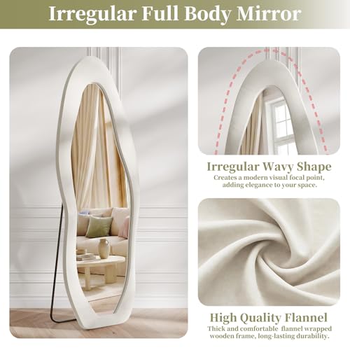 Image of Koonmi Full Length Mirror 63 inchx24 inch, Irregular Flannel Floor Mirrors