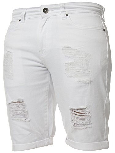 Bermuda hommes en jean stretch skinny Enzo déchiré longueur genou