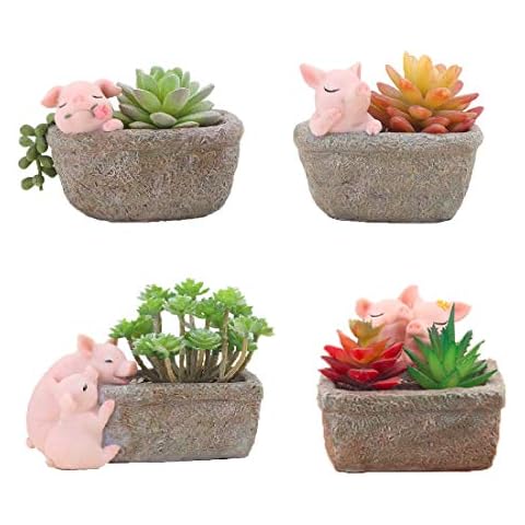 Youfui Pig Succulent Planter Plant Holder Flowerpot Decor for Home Office Desk Decoration Pot (4pcs Pigs) Cover