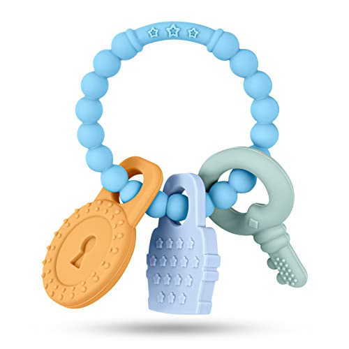 Vicloon Mordedor Bebe Silicona,Mordedor de Entrenamiento de Mordida,sin BPA Forma de Llave Juguetes para la Dentición de Calmar Las Encías de Los Bebés(Azul claro)