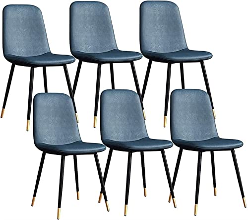 SJIALEN Modern Dining Chairs Set of 6, for Office Lounge Cafe Home Stool Living Room Chairs Metal Legs Water Proof PU Leather Chair Kitchen Chair (Color : Blue, Size : 42x45x86cm)