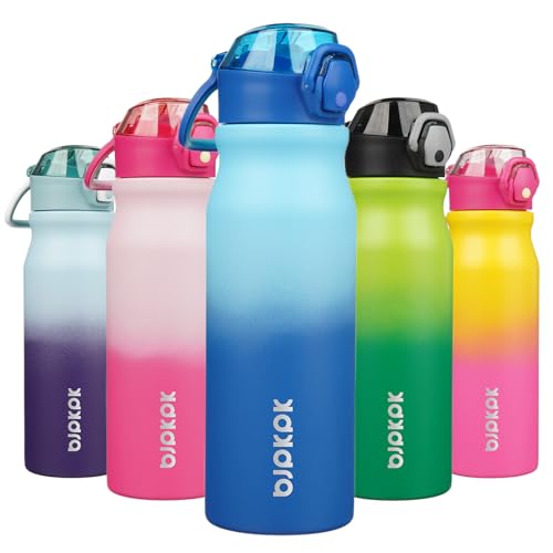 Image of BJPKPK 25 oz Insulated Water Bottle, Straw, Handle, Stainless Steel Flask | Leak Proof Locking Lid, Thermal, Double Wall Vacuum, Keeps Hot /Cold, BPA Free, Dishwasher Safe, Travel & Sports, Sky