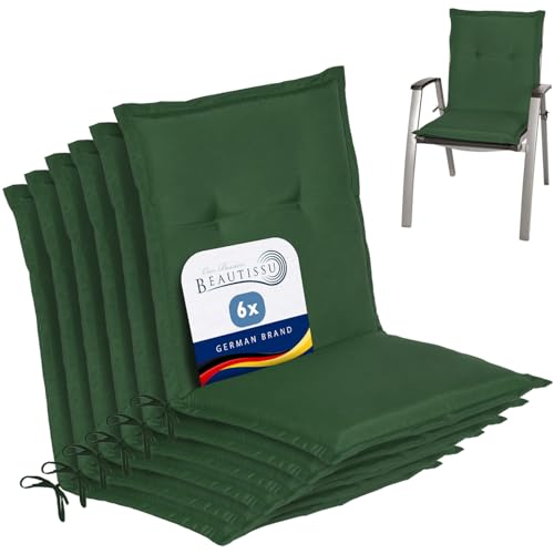 Beautissu Coussins de Jardin de Chaise Loft NL Vert foncé Set de 6-100x50x6cm – Coussin Exterieur Jardin épais & Confortable – Coussin Dossier Bas